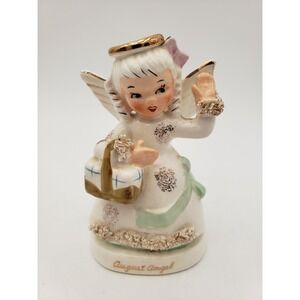 Vintage Napco August Angel Figurine A1368 Ceramic Spaghetti Trim 1950s Kitsch